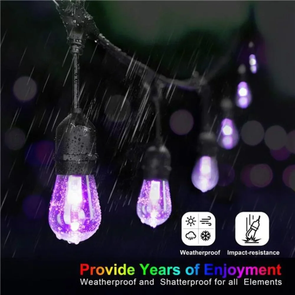 48FT Outdoor Patio Lights Waterproof Dimmable with Remote, RGB Cafe LED Lights